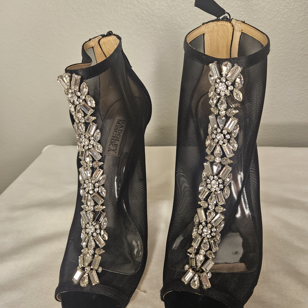 Badgley Mischka Black Mesh Heels with Silver Accents